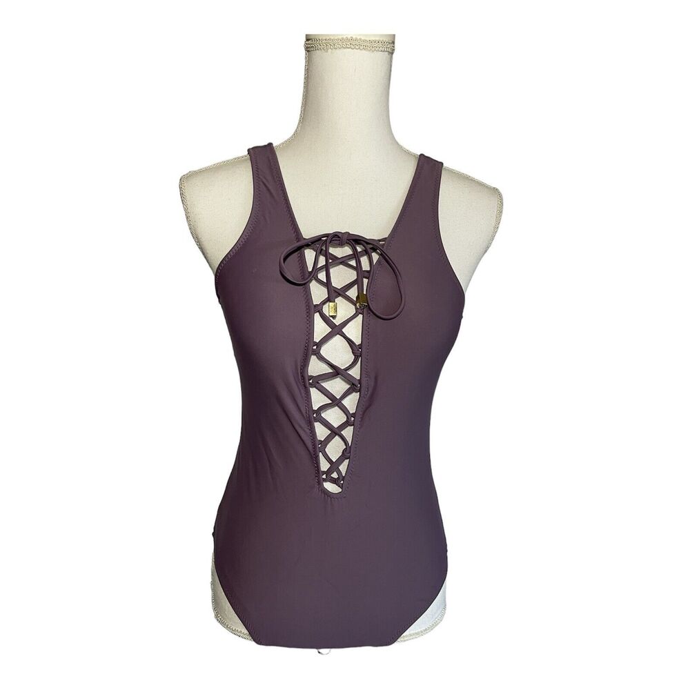 Shade & Shore Women's Small Purple Lace-Up One Piece Swimsuit Lavender
